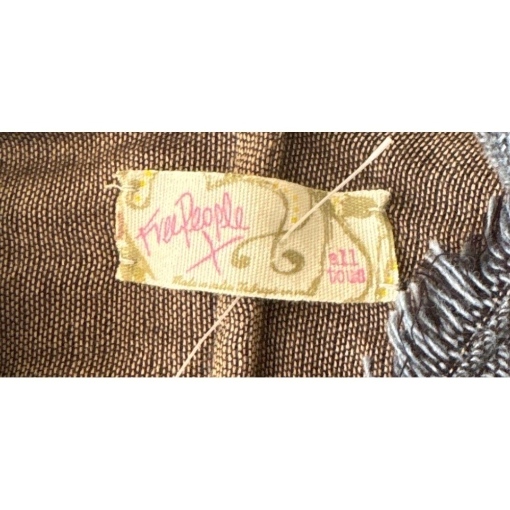 Free People‎ Hooded Poncho Boho Fringe Ikat Print Oversized Blue Tan One Size - Picture 3 of 4